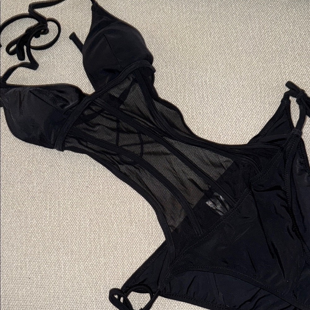 ASOS Black Mesh One Piece Swimsuit